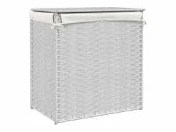 Cesta para ropa sucia con 2 compartimentos blanca 53x35x57 cm resina tejida