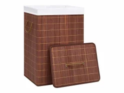 Cesta para ropa sucia con 2 compartimentos, bambú marrón, 72 L