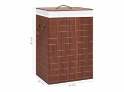 Cesta para ropa sucia con 2 compartimentos, bambú marrón, 72 L