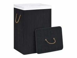 Best Cesta para ropa sucia de 2 secciones de bambú de 72 L Negro