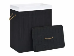 Outlet Cesta para ropa sucia de una sola sección de bambú 83 L Negro