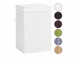 Discount Cesta para ropa sucia de 2 secciones de bambú de 72 L Blanco