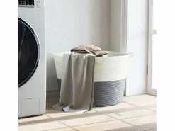 Outlet Cesta para ropa sucia gris y blanca Ø60x36 cm algodón Cesto De Ropa