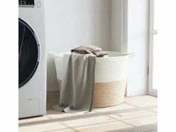 Hot Cesto para ropa beige y blanco Ø60x36 cm algodón Multicolor