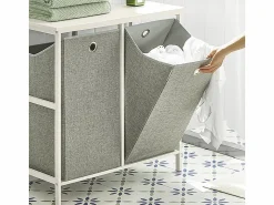 Best Sobuy Cesto para Ropa Sucia con 2 Compartimientos Extraíbles Mueble Organizador para Lavadora 77 x 38 x 80 cm BZR57-W ES Blanco