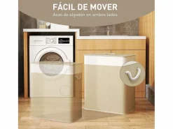 Homcom Cesto para ropa sucia Jodie 100L 2 cestas con tapa natural 63x52x32 cm