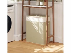 Homcom Cesto para ropa sucia Jodie 100L 2 cestas con tapa natural 63x52x32 cm
