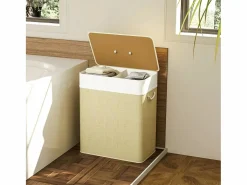 Homcom Cesto para ropa sucia Jodie 100L 2 cestas con tapa natural 63x52x32 cm