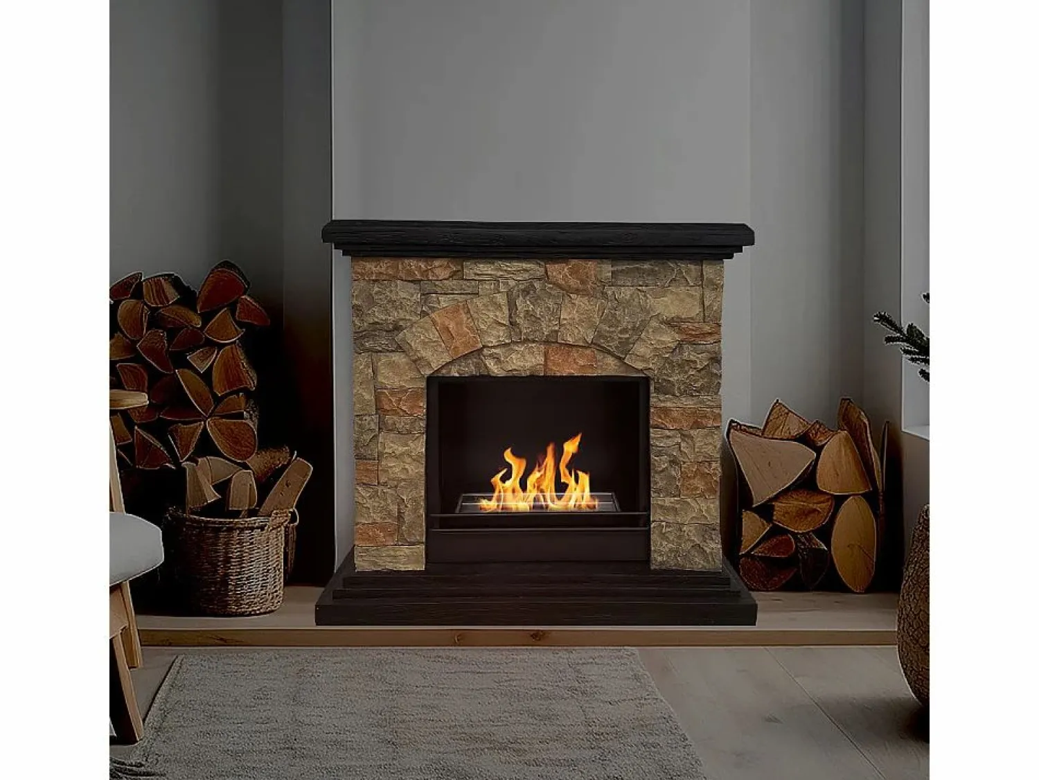 Sale Chimenea de bioetanol Belluno, biochimenea de pie, efecto piedra artificial, L105xP38xH100 Chimenea|Chimenea