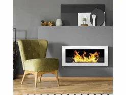 Discount Chimenea de bioetanol de pared o empotrada Livorno White, L 90 x P 12 x H 40 con cristal Chimenea|Chimenea