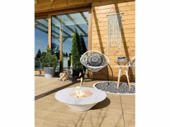 Chimenea de bioetanol para jardín exterior redonda blanca SANTORINI de 60 cm de diámetro