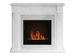 Chimenea de bioetanol TRUMAN, biochimenea de pie, blanca, efecto mármol, L121 x P38 x H108