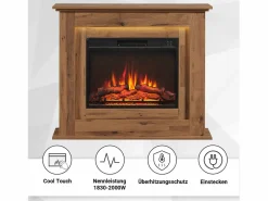 Chimenea eléctrica BALDERIA Finn - Chimenea de pie, calefacción 2000 W - Roble oscuro Chimenea|Chimenea