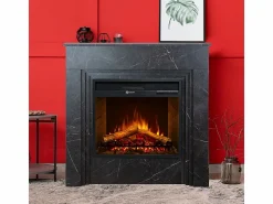 Outlet Chimenea eléctrica BELLINI, chimenea de pie en madera efecto mármol , Made in Italy, L96 x P35 x H96 Negro