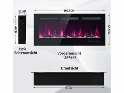 Sale Chimenea eléctrica con 12 colores de llama - De pared o empotrada - Negra 106,5×46,5×12 Chimenea|Chimenea