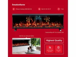 Sale Chimenea eléctrica de 3 caras UNITY 152 - fuego premium, de pared o empotrada - 152x19x36 cm - LED decorativa con calefacción 900/1800W Negro