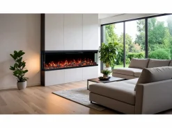 Sale Chimenea eléctrica de 3 caras UNITY 152 - fuego premium, de pared o empotrada - 152x19x36 cm - LED decorativa con calefacción 900/1800W Negro