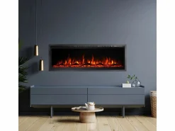 Hot Chimenea eléctrica de pared, frontal y empotrada, CHICAGO130, L127 x D14 x H45 Negro
