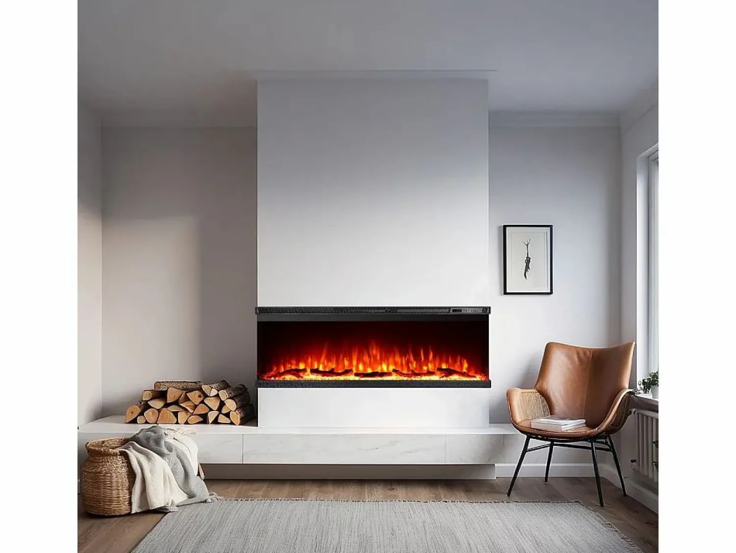Clearance Chimenea eléctrica de pared, chimenea empotrada de 3 lados, BOSTON100 L101,6 x P20 x H44 Chimenea|Chimenea