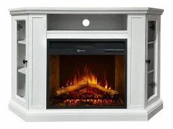 New Chimenea eléctrica de pie esquinera MADISON en madera blanca, L126 x P78 x H83 Chimenea|Chimenea