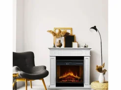Outlet Chimenea eléctrica de pie JEFFERSON en madera blanca L 89,5 x H 90,5 x P 28 Chimenea|Chimenea