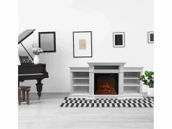 Clearance Chimenea eléctrica de pie BIDEN de madera blanca L179 x P48 x H85 Chimenea|Chimenea