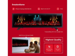 Hot Chimenea eléctrica REGAL 152 - fuego premium - de pared y empotrados - 152x35x12 cm - chimenea LED decorativa con calefacción 900/1800 W Negro