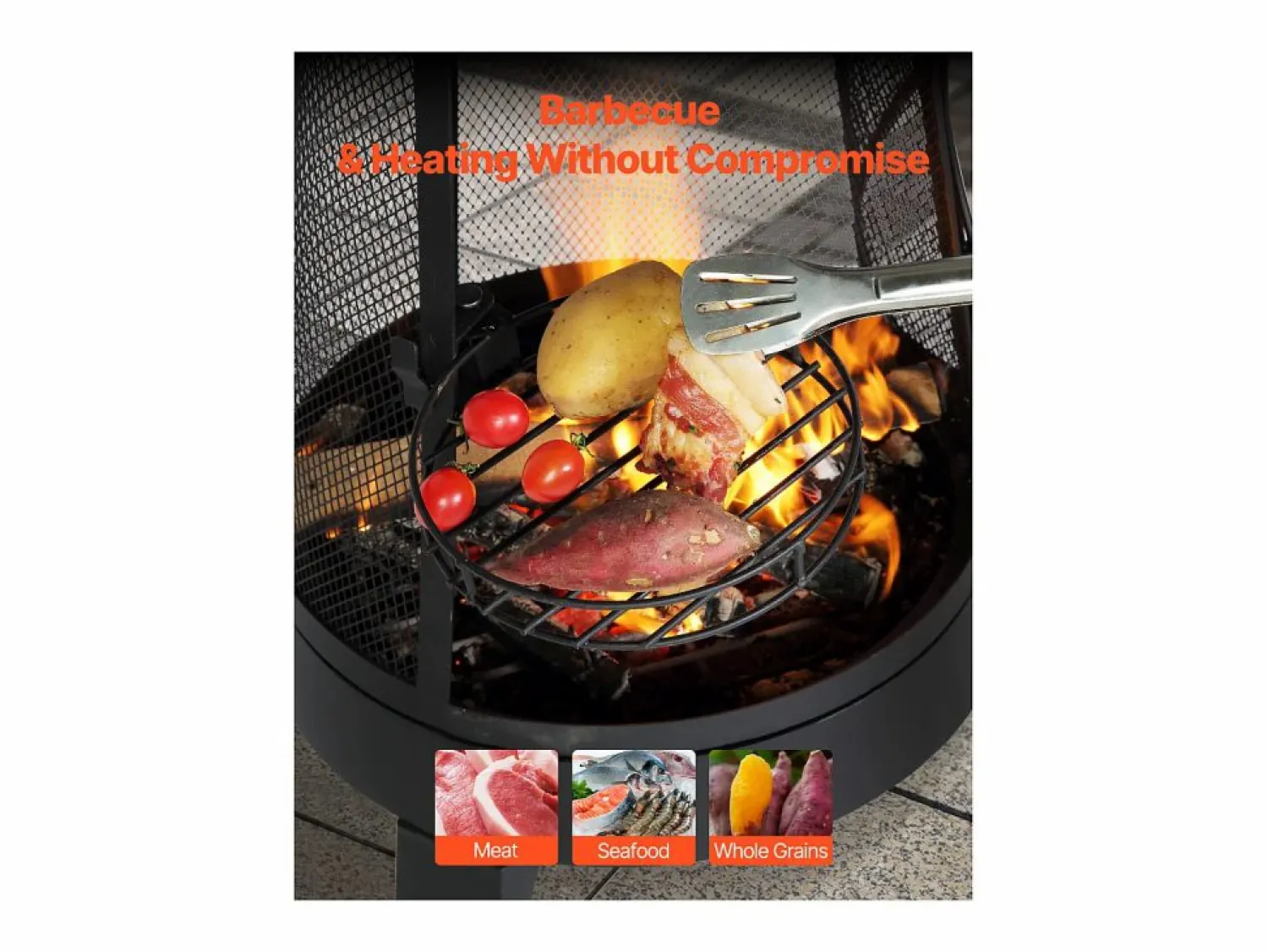 Best Chimenea Exterior SucceBuy, de Hierro de 51 cm, con Reja y Tapa de Chimenea, para Reuniones en el Jardín, Acampadas y Fiestas al Aire Libre Brasero