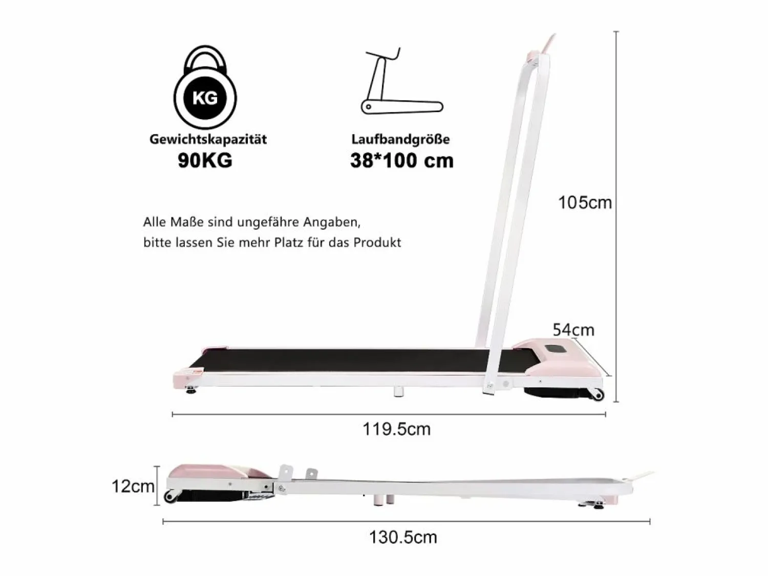 Clearance Hauss Spole Cinta de correr con pantalla LED, altavoz Bluetooth y soporte - y negro Rosa