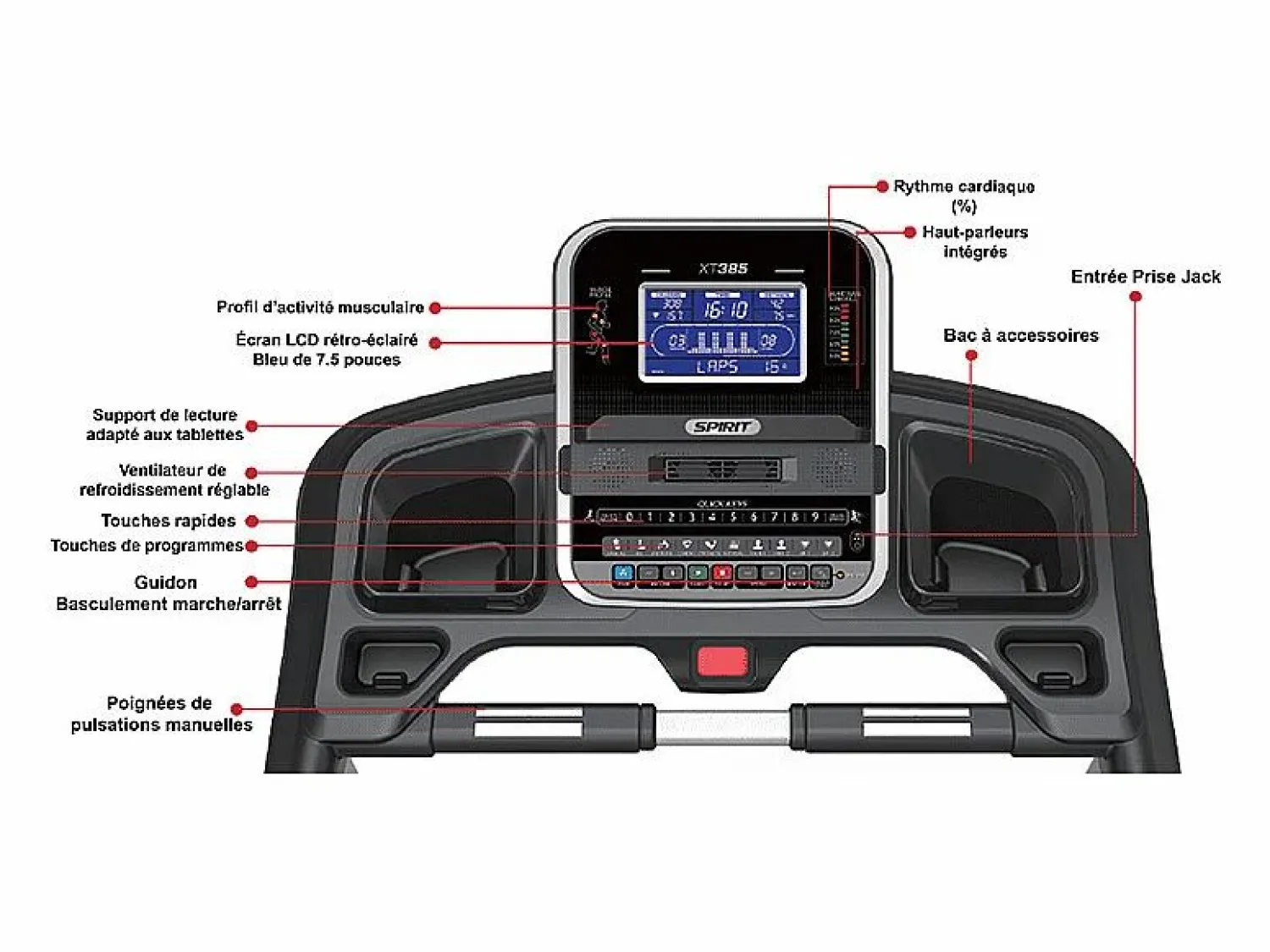 Cinta de correr motorizada XT385 19Km/h - Spirit Fitness