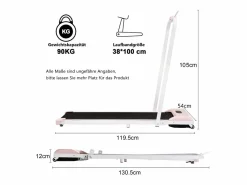 Cinta de correr plegable 2 en 1, control remoto, 1-6 km/h, pantalla LED, altavoz Bluetooth, soporte para teléfono, metal (130 x 58 x 13 cm)