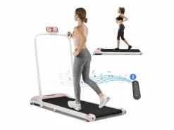 Clearance Merax Cinta de correr plegable 2 en 1, velocidad 1-6 km/h con control remoto, pantalla LED, altavoz Bluetooth Rosa