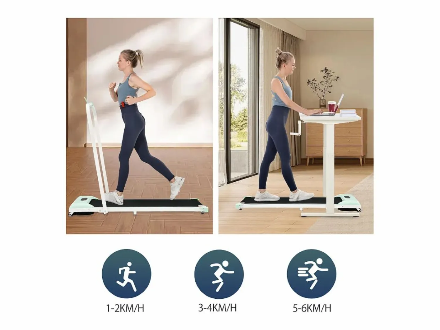 Outlet Cinta de correr plegable 2 en 1, control remoto, 1-6 km/h, pantalla LED, altavoz Bluetooth, soporte para teléfono, metal (130 x 58 x 13 cm) Cinta De Correr