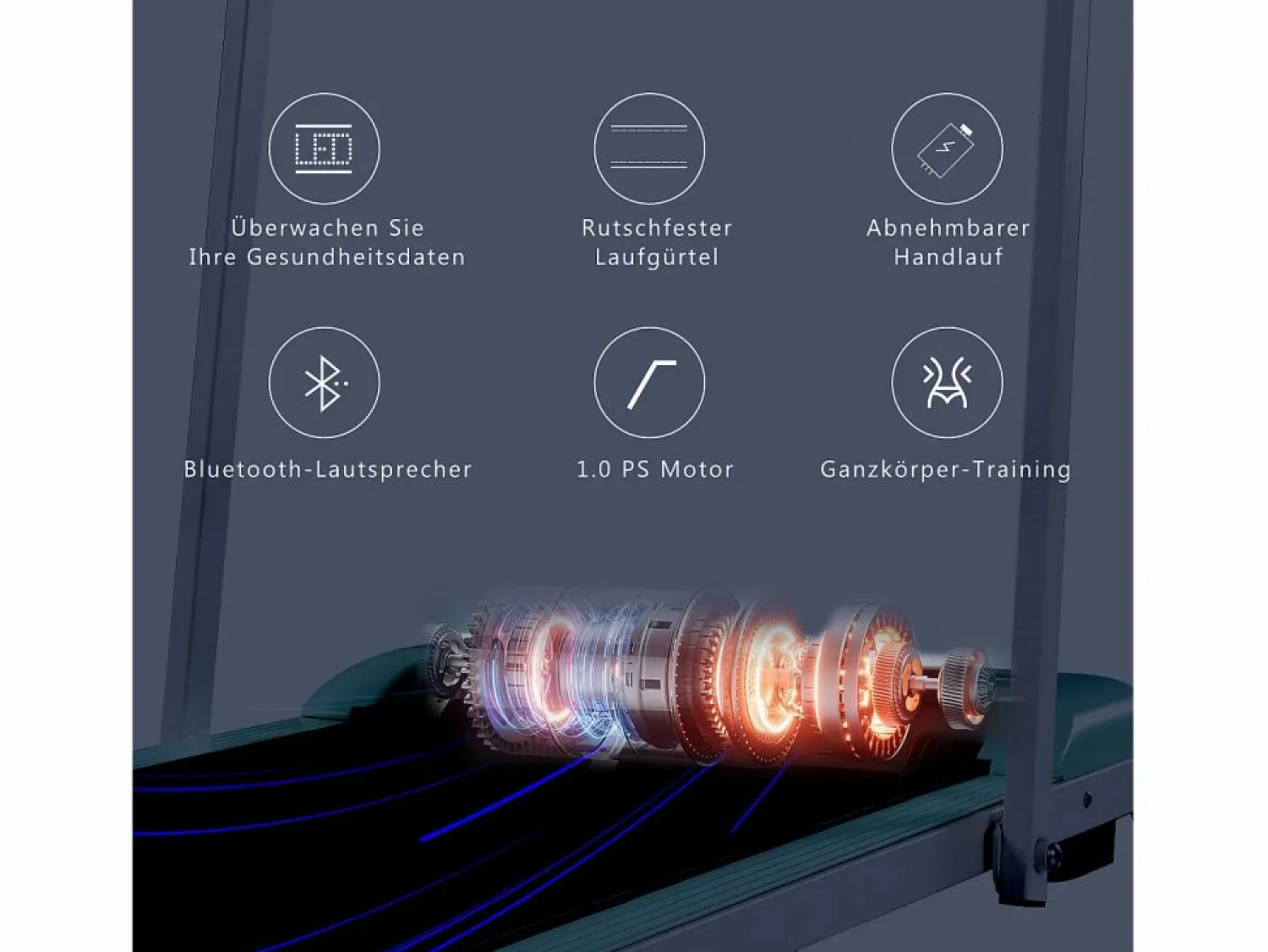 Outlet Cinta de correr plegable 2 en 1, control remoto, 1-6 km/h, pantalla LED, altavoz Bluetooth, soporte para teléfono, metal (130 x 58 x 13 cm) Cinta De Correr