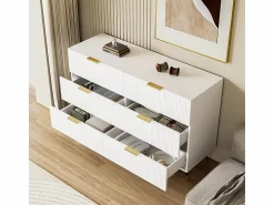 Sale Cómoda 6 Cajones - con Tiradores y Pies Dorados - Superficie Ondulada - 120x40x77cm Blanco