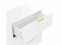 Sale Cómoda 6 Cajones - con Tiradores y Pies Dorados - Superficie Ondulada - 120x40x77cm Blanco