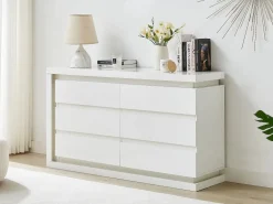 Discount Vente-unique Cómoda 6 cajones con LEDs MDF lacado - FLARANCIA Blanco