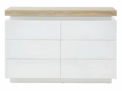 Vente-unique Cómoda 6 cajones de MDF lacado con LEDs HALO II. Color: roble y blanco