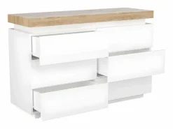 Vente-unique Cómoda 6 cajones de MDF lacado con LEDs HALO II. Color: roble y blanco