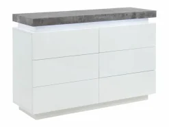 Vente-unique Cómoda 6 cajones de MDF lacado con LEDs HALO II. Color: cemento y blanco