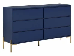 Clearance Vente-unique Cómoda 6 cajones de MDF y metal lacado y dorado - KORASA Azul