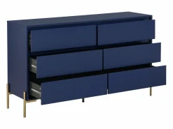 Clearance Vente-unique Cómoda 6 cajones de MDF y metal lacado y dorado - KORASA Azul