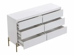 Vente-unique Cómoda 6 cajones de MDF y metal lacado y dorado - KORASA
