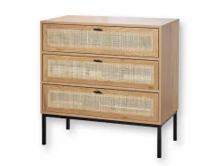 Calicosy Cómoda 3 cajones efecto madera con rejilla de ratán L80 x P39 cm - JAYA