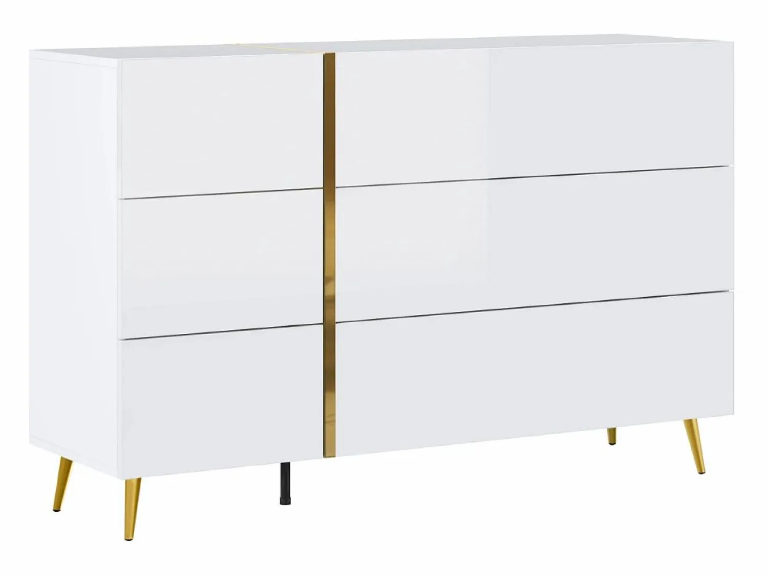 Outlet Vente-unique Cómoda 6 cajones en color blanco brillante y dorado - MARZIALO Blanco / Dorado