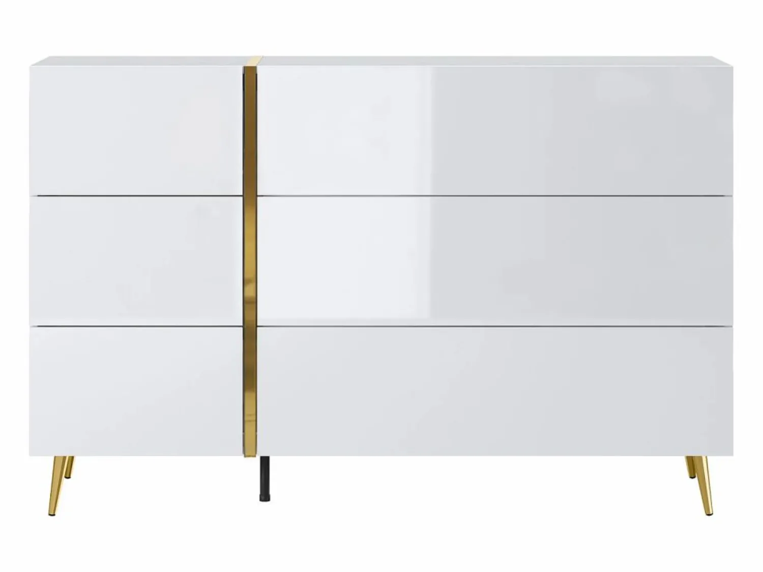 Outlet Vente-unique Cómoda 6 cajones en color blanco brillante y dorado - MARZIALO Blanco / Dorado