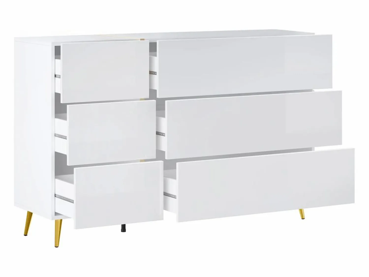 Outlet Vente-unique Cómoda 6 cajones en color blanco brillante y dorado - MARZIALO Blanco / Dorado