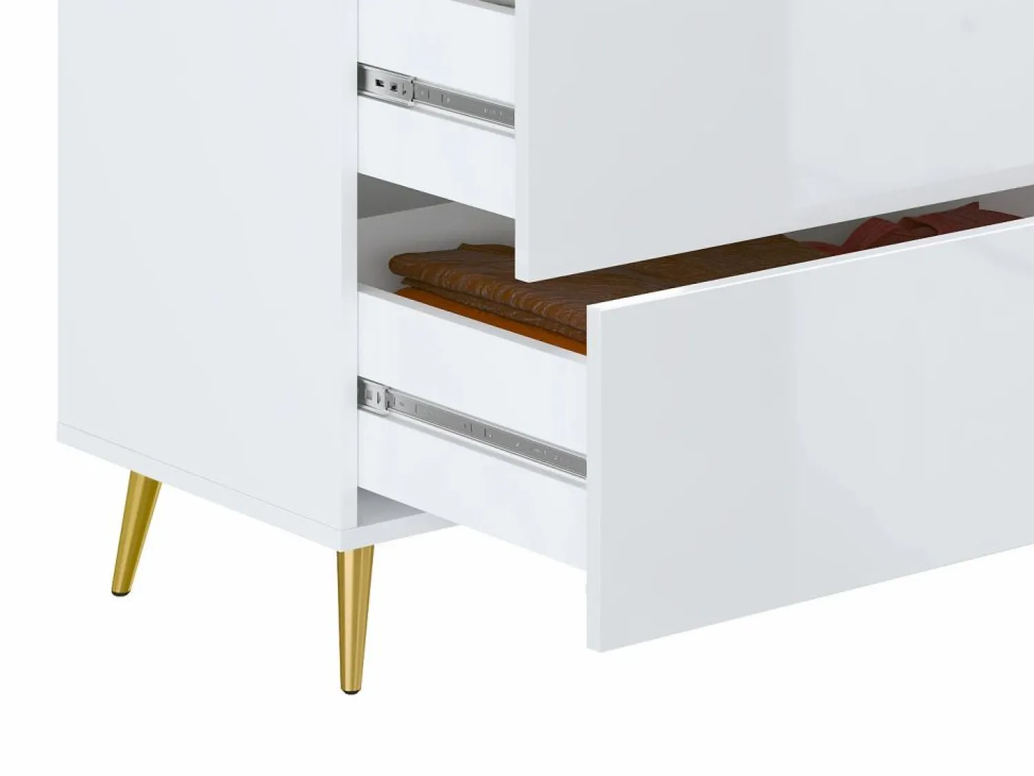Outlet Vente-unique Cómoda 6 cajones en color blanco brillante y dorado - MARZIALO Blanco / Dorado