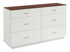 Hot Vente-unique Cómoda 6 cajones en MDF y vidrio templado color blanco lacado y marrón - MATIRINA Marru00f3n / Blanco