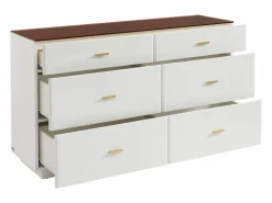 Hot Vente-unique Cómoda 6 cajones en MDF y vidrio templado color blanco lacado y marrón - MATIRINA Marru00f3n / Blanco